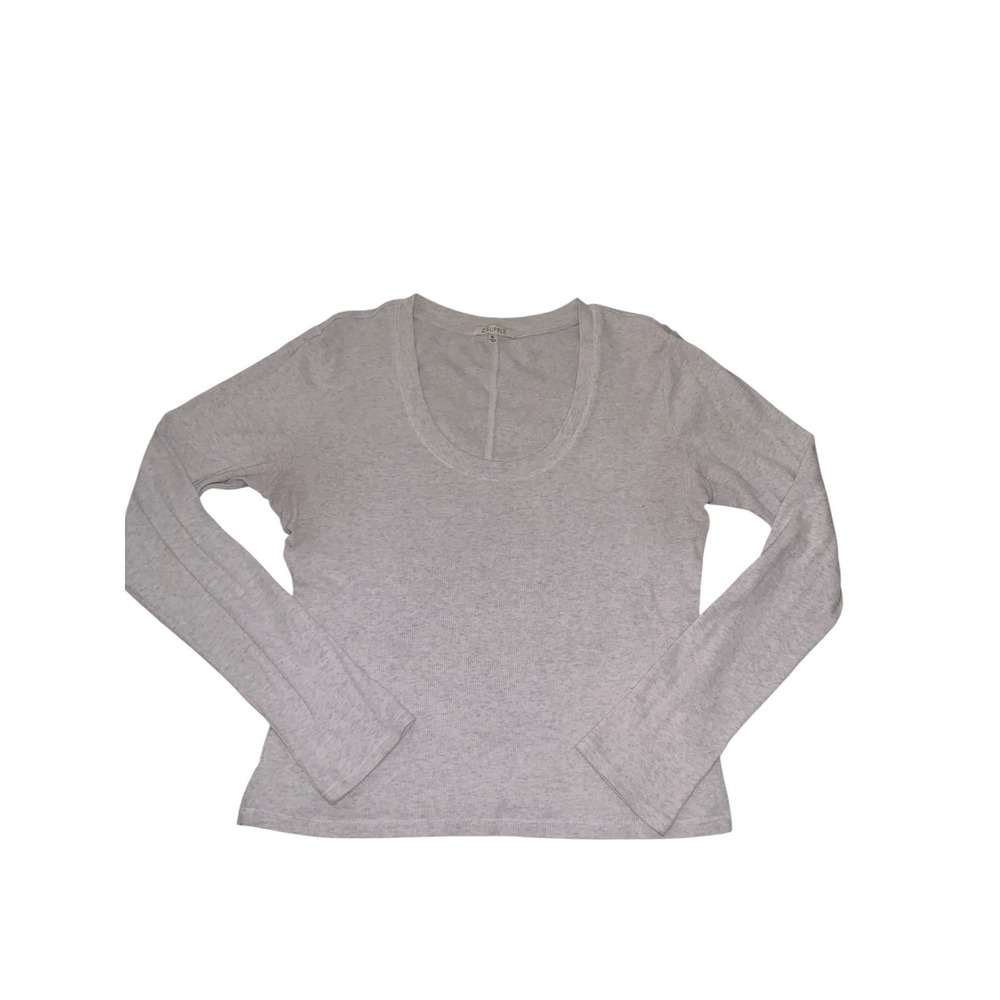 Z Supply Sirena Rib‎ Long Sleeve Top XL Light Heather Grey Scoop Neck Ribbed Tee